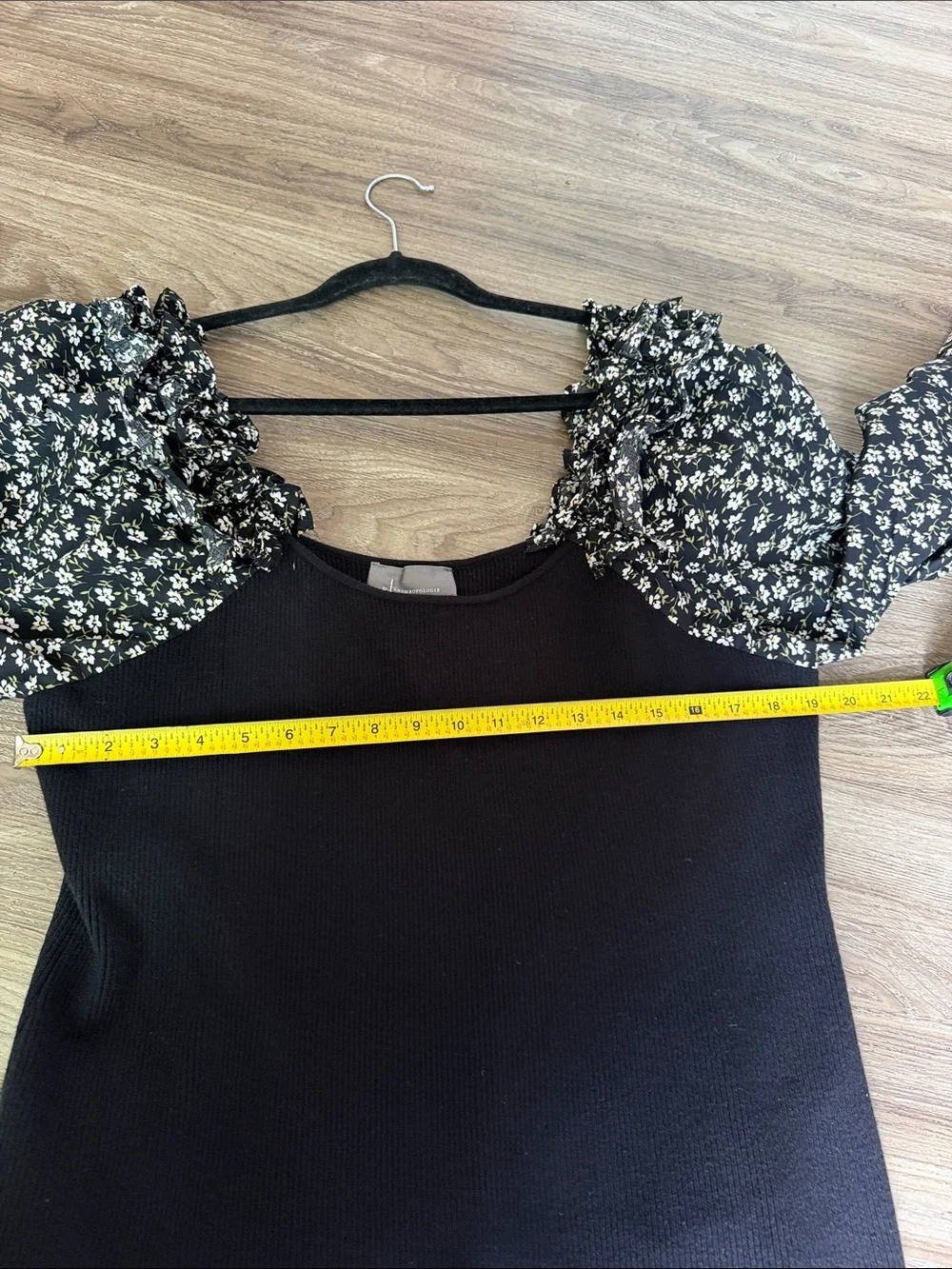 Anthropologie Woven Floral Puff Sleeves Sweater Size: 2X